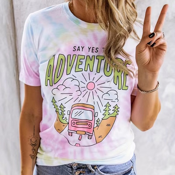 Tie Dye T Shirt “Say Yes to Adventure” Ladies Size Large NWT - Picture 3 of 3